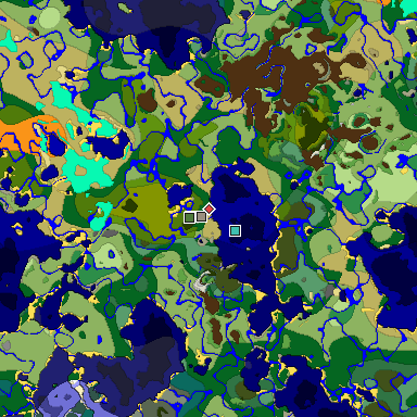 Predicted biome map of Java 1.18 seed -8300220363926833722 around estimated spawn