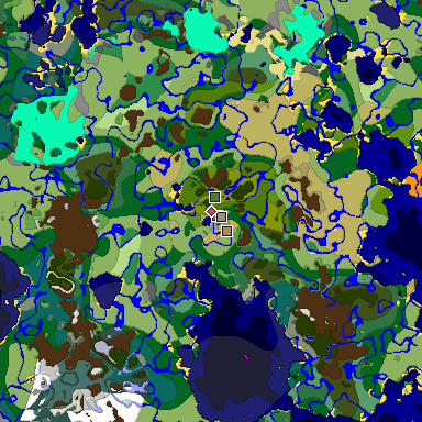 Predicted biome map of Java 1.18 seed -4425765136338133865 around estimated spawn