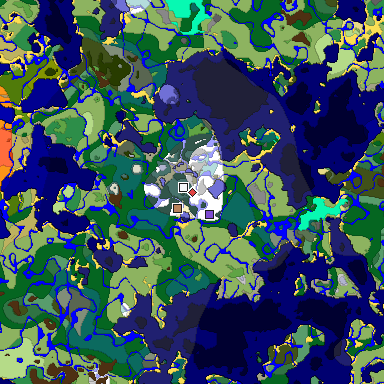 Predicted biome map of Java 1.18 seed 4296171745395054800 around estimated spawn