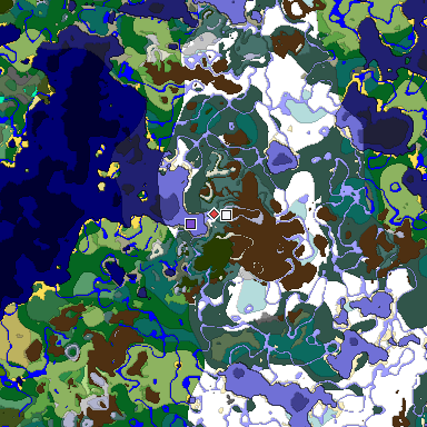 Predicted biome map of Java 1.18 seed 1372517917652405676 around estimated spawn