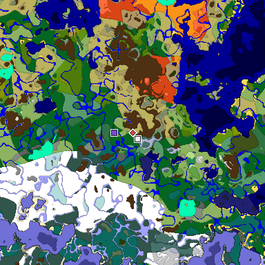 Predicted biome map of Java 1.18 seed -4606165823363703608 around estimated spawn
