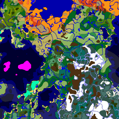 Predicted biome map of Java 1.18 seed 5441073971605239035 around estimated spawn