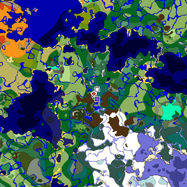 Predicted biome map of Java 1.18 seed -2130411746477561372 around estimated spawn