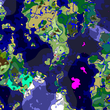 Predicted biome map of Java 1.18 seed -8964919144781135320 around estimated spawn