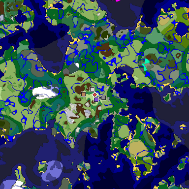 Predicted biome map of Java 1.18 seed -5812055067859690144 around estimated spawn