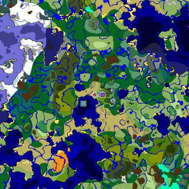 Predicted biome map of Java 1.18 seed -6246634399979870387 around estimated spawn