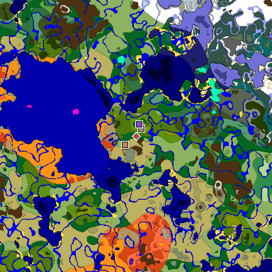 Predicted biome map of Java 1.18 seed 4391390841812172390 around estimated spawn