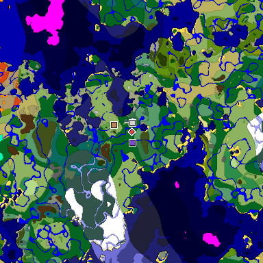 Predicted biome map of Java 1.18 seed 8262805212085090770 around estimated spawn