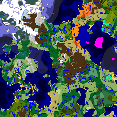 Predicted biome map of Java 1.18 seed -4687769100945919774 around estimated spawn