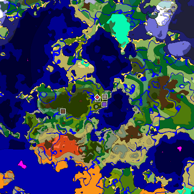 Predicted biome map of Java 1.18 seed -8992754717624242389 around estimated spawn