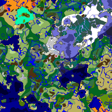 Predicted biome map of Java 1.18 seed -8830164737683141907 around estimated spawn