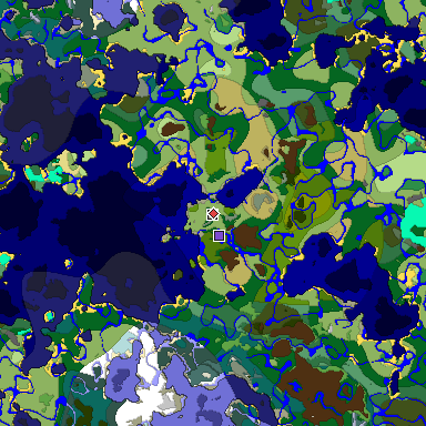 Predicted biome map of Java 1.18 seed 6843737345088954068 around estimated spawn