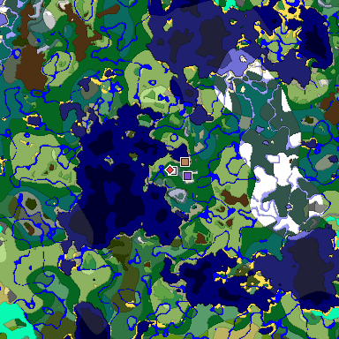 Predicted biome map of Java 1.18 seed 1167317591037908700 around estimated spawn