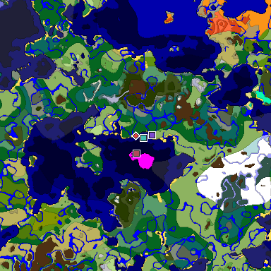Predicted biome map of Java 1.18 seed -8844512186051967988 around estimated spawn
