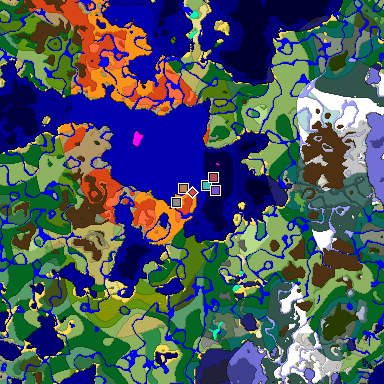 Predicted biome map of Java 1.18 seed -3716837008911917698 around estimated spawn