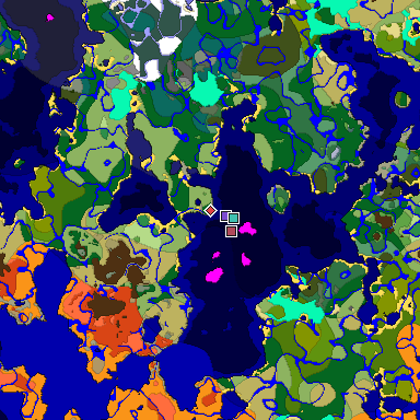 Predicted biome map of Java 1.18 seed 7654184894306295971 around estimated spawn