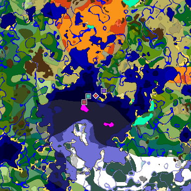 Predicted biome map of Java 1.18 seed 5541939434756623368 around estimated spawn