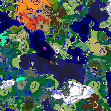 Predicted biome map of Java 1.18 seed -3425316351040386302 around estimated spawn