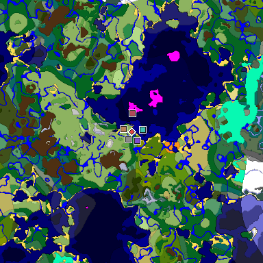 Predicted biome map of Java 1.18 seed -7100916897801276912 around estimated spawn