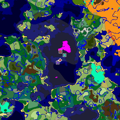 Predicted biome map of Java 1.18 seed -825679369444413485 around estimated spawn
