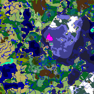 Predicted biome map of Java 1.18 seed 1102643785889075648 around estimated spawn