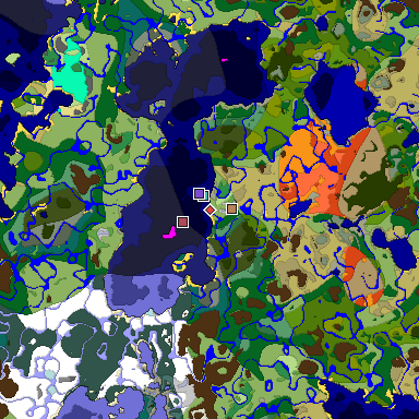 Predicted biome map of Java 1.18 seed 1738583260533676157 around estimated spawn