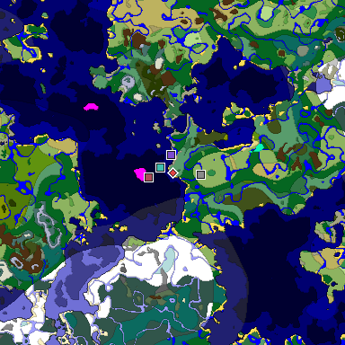Predicted biome map of Java 1.18 seed -3842398077486681059 around estimated spawn