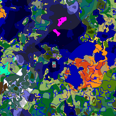 Predicted biome map of Java 1.18 seed 3778727246170767893 around estimated spawn