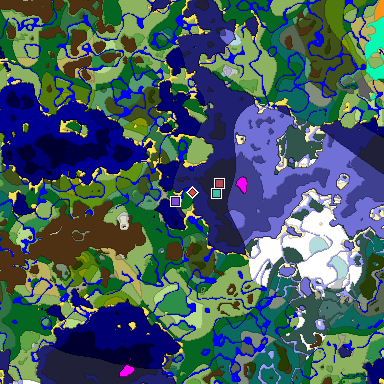 Predicted biome map of Java 1.18 seed -1695599466638620229 around estimated spawn