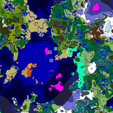Predicted biome map of Java 1.18 seed 8453188436539645246 around estimated spawn