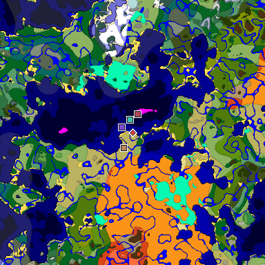 Predicted biome map of Java 1.18 seed 299063464986121181 around estimated spawn