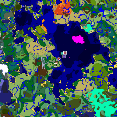 Predicted biome map of Java 1.18 seed -5117598885236755321 around estimated spawn