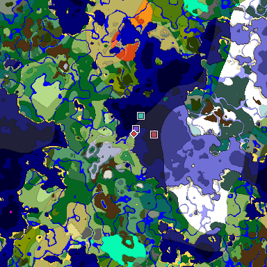 Predicted biome map of Java 1.18 seed -2461360324586973194 around estimated spawn