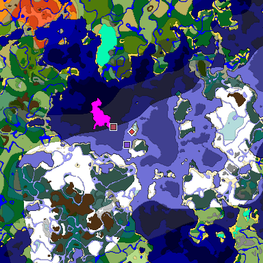 Predicted biome map of Java 1.18 seed 3451946939330326156 around estimated spawn