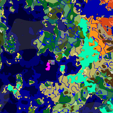Predicted biome map of Java 1.18 seed -4158220785110674087 around estimated spawn