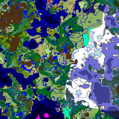 Predicted biome map of Java 1.18 seed 7696649253983437672 around estimated spawn