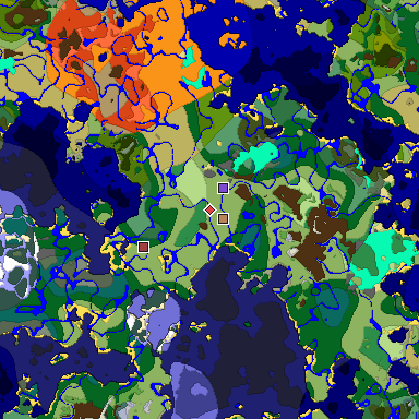 Predicted biome map of Java 1.18 seed -4735472155099900852 around estimated spawn