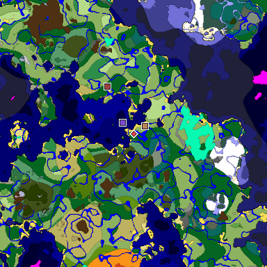 Predicted biome map of Java 1.18 seed 6087370990519133133 around estimated spawn