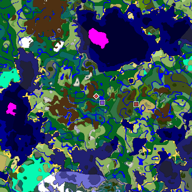 Predicted biome map of Java 1.18 seed 2793002270672098889 around estimated spawn