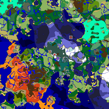 Predicted biome map of Java 1.18 seed -2240390677055970935 around estimated spawn