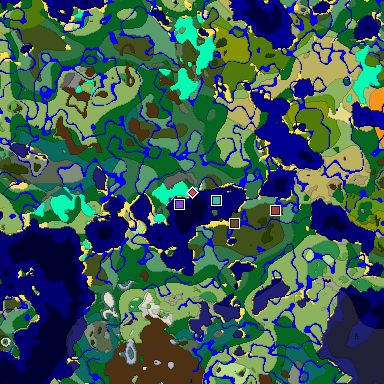 Predicted biome map of Java 1.18 seed 293539545345716455 around estimated spawn