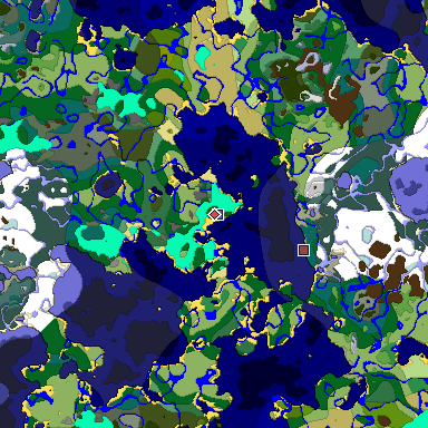 Predicted biome map of Java 1.18 seed -3839125825033173722 around estimated spawn