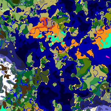 Predicted biome map of Java 1.18 seed 622285835457285144 around estimated spawn