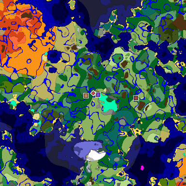 Predicted biome map of Java 1.18 seed -4909453070465620084 around estimated spawn