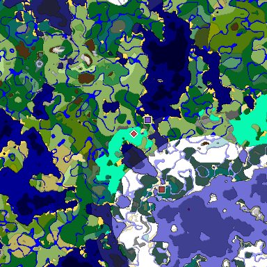 Predicted biome map of Java 1.18 seed 587522455610365154 around estimated spawn
