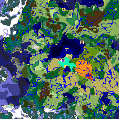 Predicted biome map of Java 1.18 seed -6641447285749365073 around estimated spawn