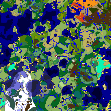 Predicted biome map of Java 1.18 seed 1107419083720175722 around estimated spawn