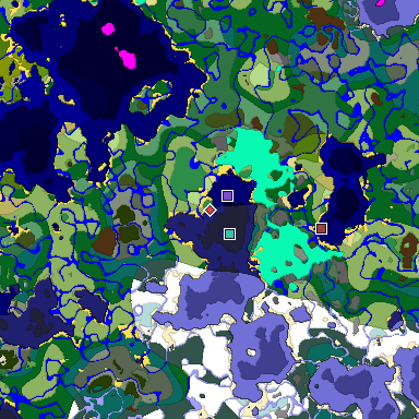 Predicted biome map of Java 1.18 seed 7681237500377250146 around estimated spawn
