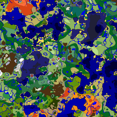 Predicted biome map of Java 1.18 seed -8630350070428775356 around estimated spawn