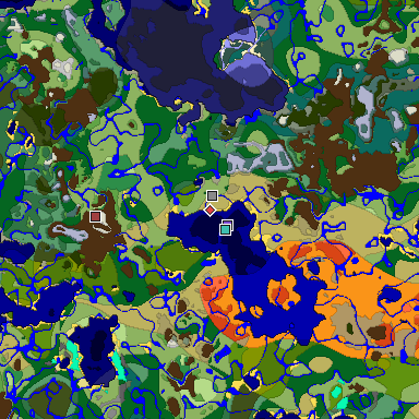 Predicted biome map of Java 1.18 seed -9127843402543663864 around estimated spawn